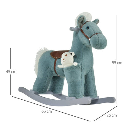 Plush Blue Rocking Horse with Sounds & Toy Bear (18–36 Months