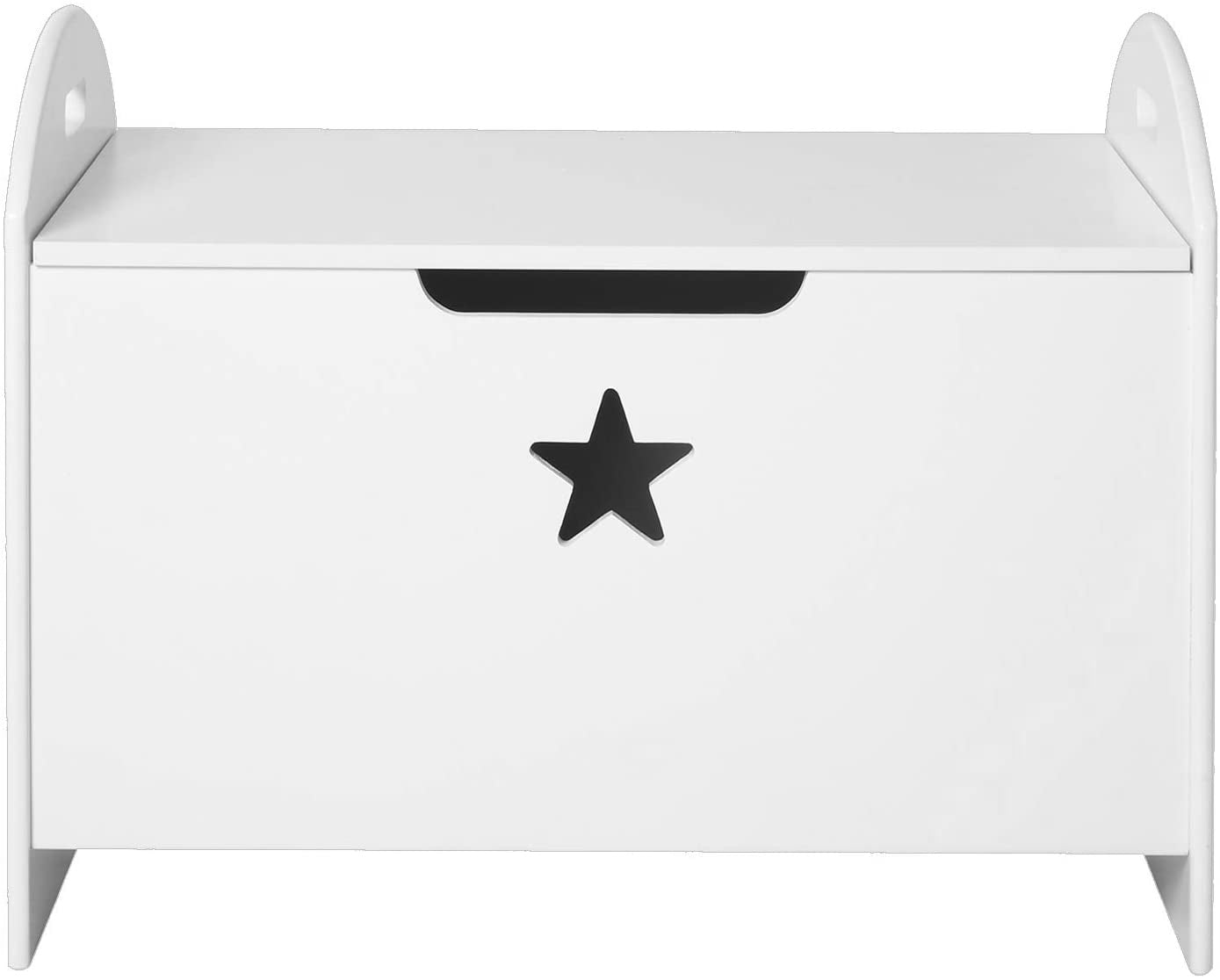 White Wooden Kids Toy Box – Storage Chest with Safety Hinge & Star Detail