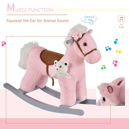 Plush Ride-On Rocking Horse with Sounds – Pink (18–36 Months)