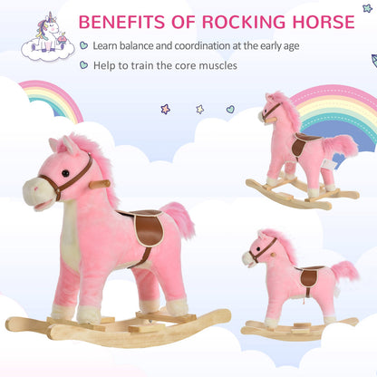 Pink Plush Rocking Horse Toy with Sound, Moving Mouth & Tail – HOMCOM