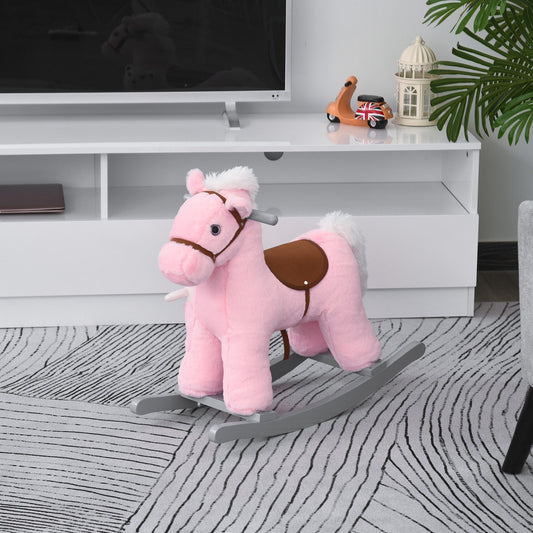 Plush Ride-On Rocking Horse with Sounds – Pink (18–36 Months)