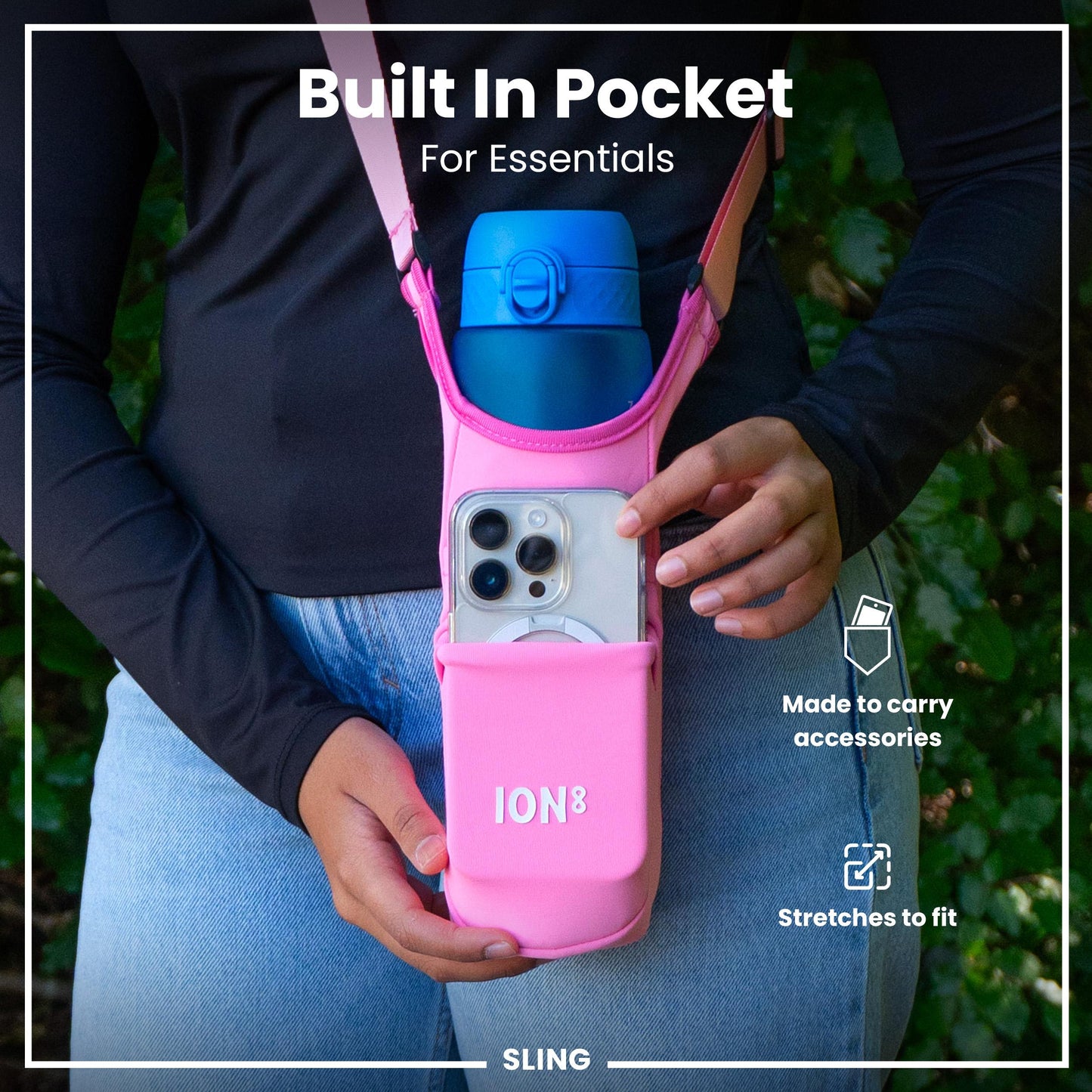 ION8 Sling Bag – Foldable, Hands-Free Water Bottle Carrier (1L)