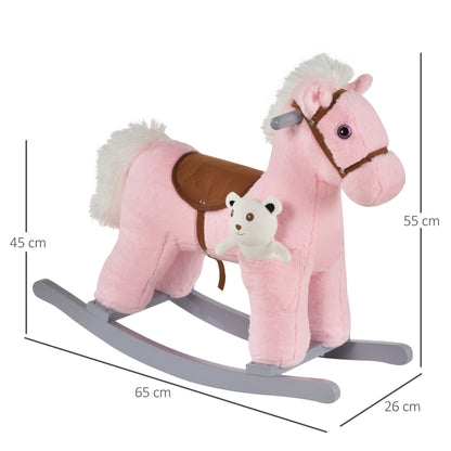 Plush Ride-On Rocking Horse with Sounds – Pink (18–36 Months)