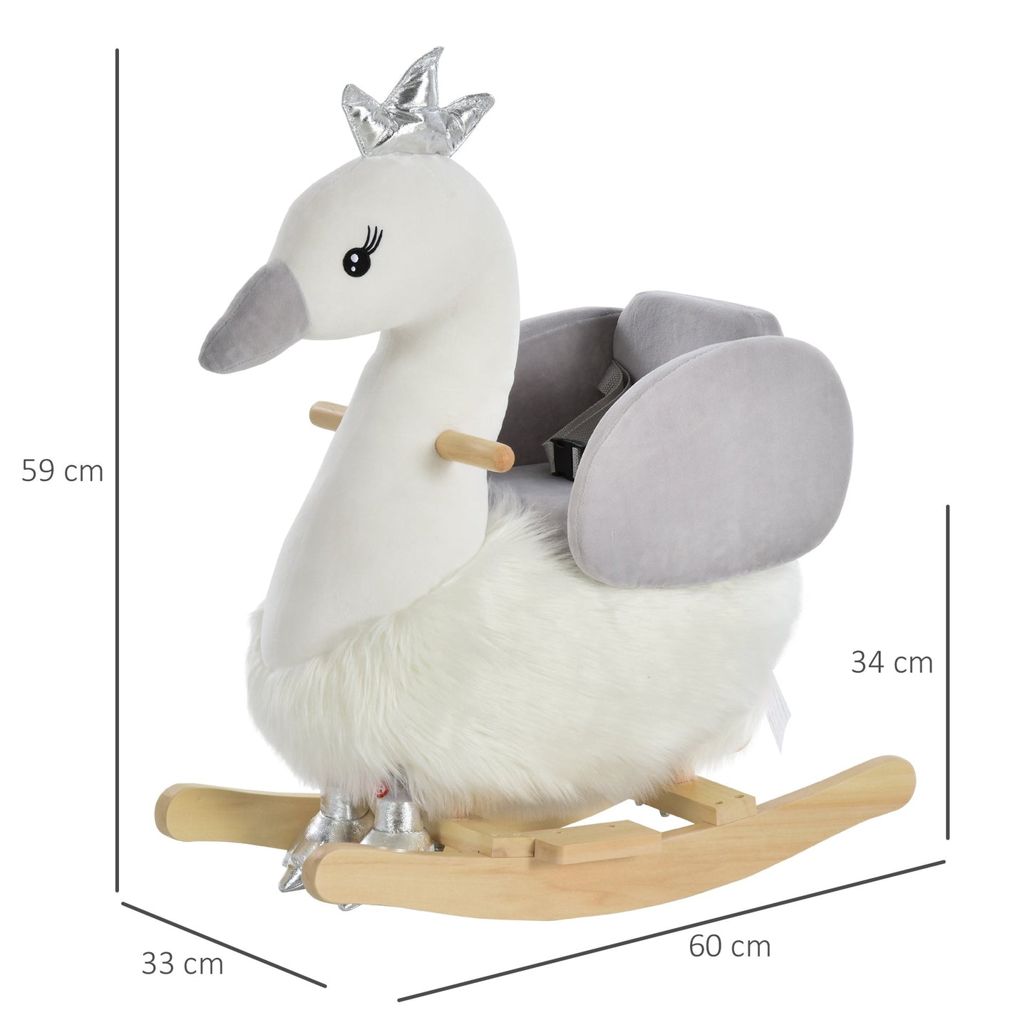 Plush Swan Rocking Ride-On Toy with Sound – White & Grey