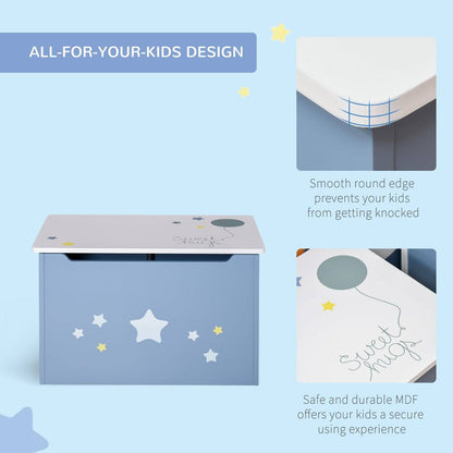 Kids Wooden Toy Box – Blue Storage Chest with Safety Lid & Handles