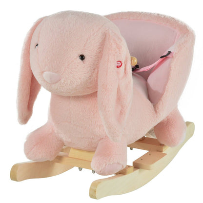 Plush Rabbit Rocking Ride-On Toy with Sound & Safety Belt – Pink