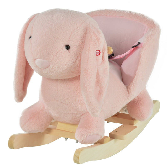 Plush Rabbit Rocking Ride-On Toy with Sound & Safety Belt – Pink