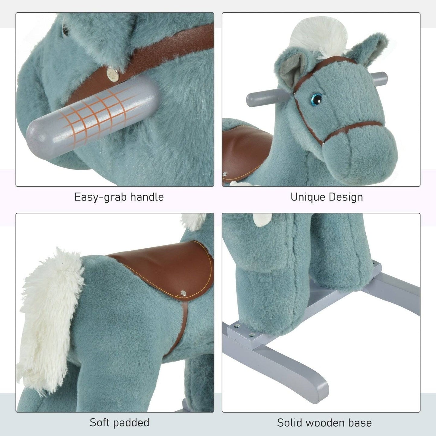 Plush Blue Rocking Horse with Sounds & Toy Bear (18–36 Months