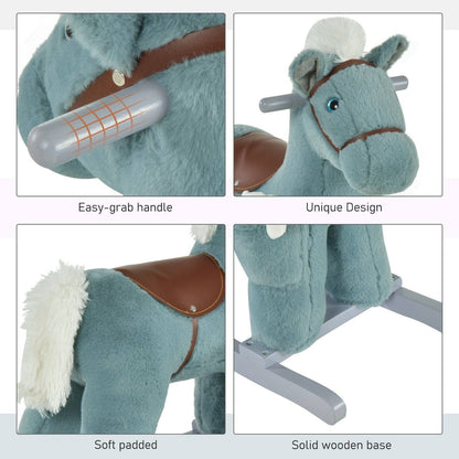Plush Blue Rocking Horse with Sounds & Toy Bear (18–36 Months