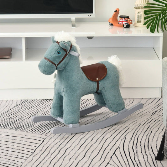 Plush Blue Rocking Horse with Sounds & Toy Bear (18–36 Months