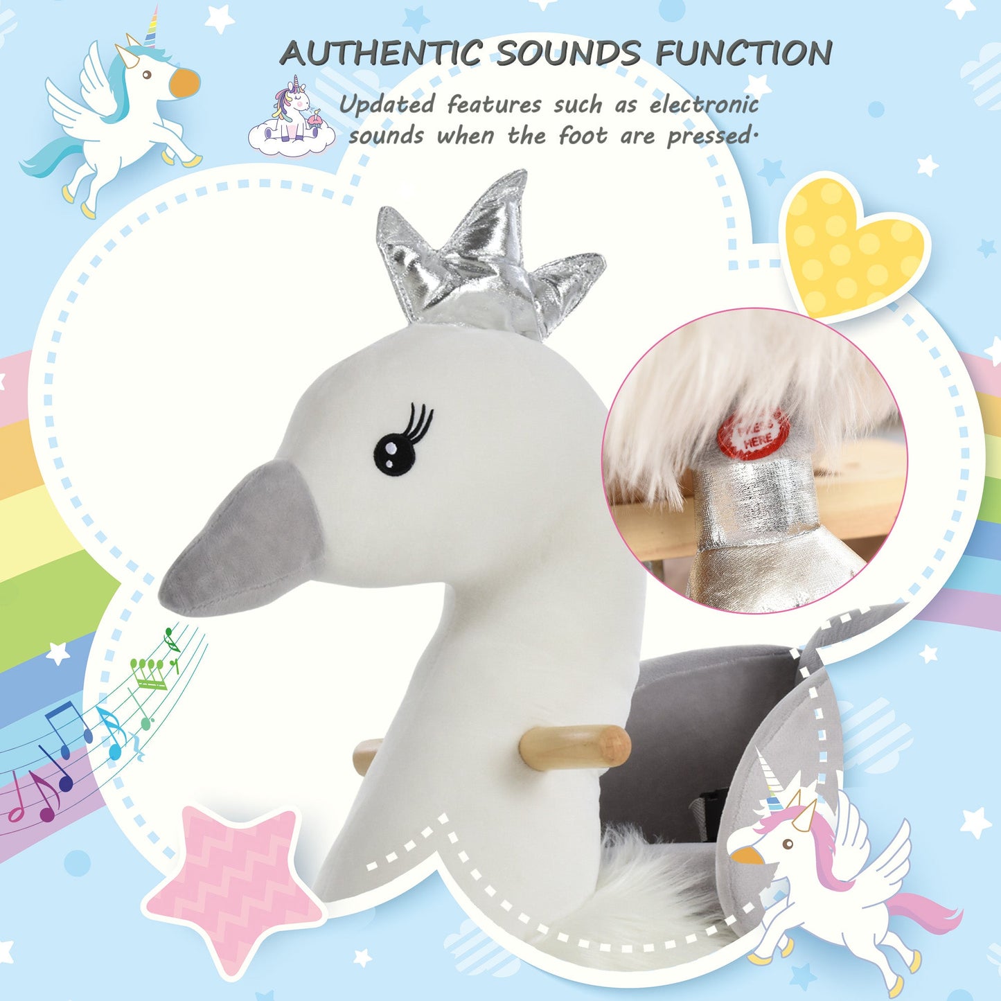 Plush Swan Rocking Ride-On Toy with Sound – White & Grey
