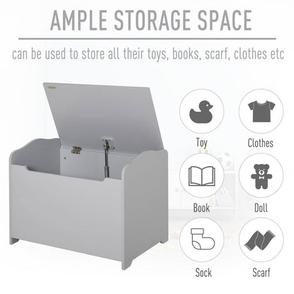 Grey Wooden Kids Toy Box – Storage Chest with Safety Hinge