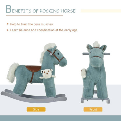 Plush Blue Rocking Horse with Sounds & Toy Bear (18–36 Months