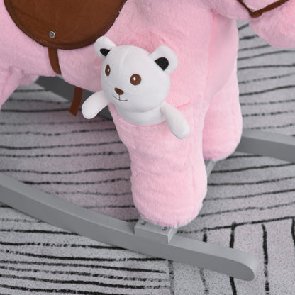 Plush Ride-On Rocking Horse with Sounds – Pink (18–36 Months)