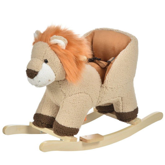 Plush Lion Rocking Horse Ride-On Toy with Sound & Safety Belt – HOMCOM