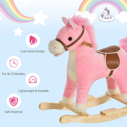 Pink Plush Rocking Horse Toy with Sound, Moving Mouth & Tail – HOMCOM