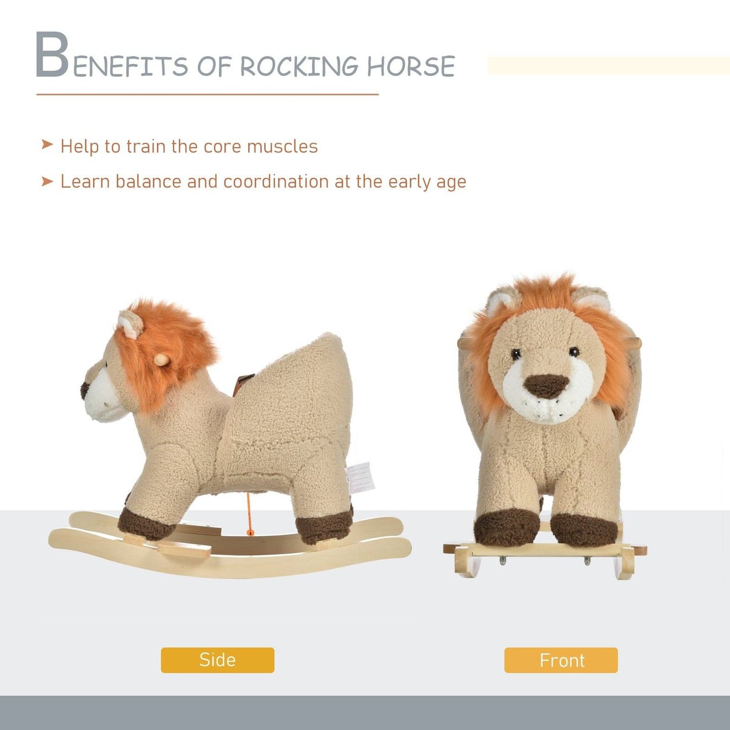 Plush Lion Rocking Horse Ride-On Toy with Sound & Safety Belt – HOMCOM