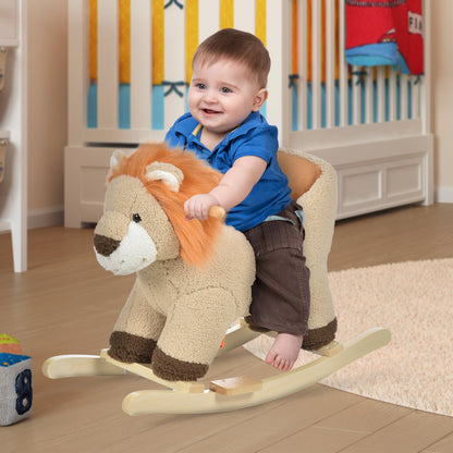 Plush Lion Rocking Horse Ride-On Toy with Sound & Safety Belt – HOMCOM