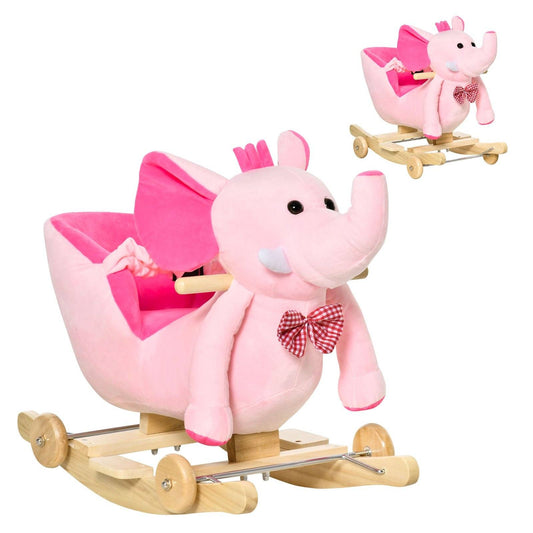 2-in-1 Plush Elephant Rocker with Wheels & 32 Songs – Pink