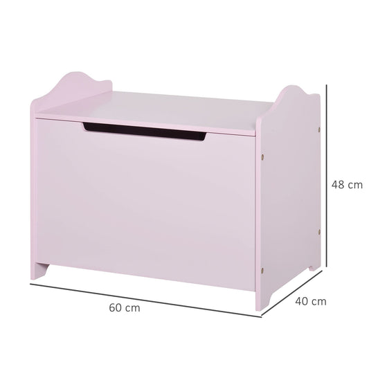 Pink Wooden Kids Toy Box – Safety Hinge Storage Chest for Toys & Books