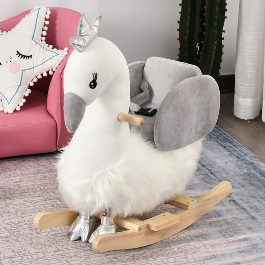 Plush Swan Rocking Ride-On Toy with Sound – White & Grey