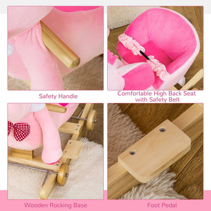 2-in-1 Plush Elephant Rocker with Wheels & 32 Songs – Pink