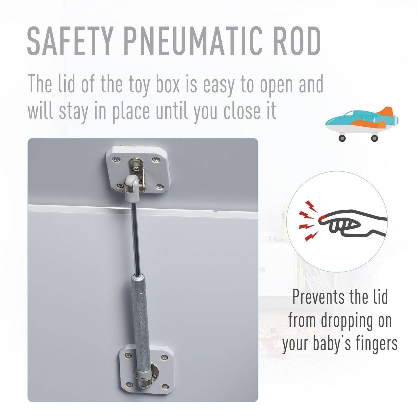 Grey Wooden Kids Toy Box – Storage Chest with Safety Hinge