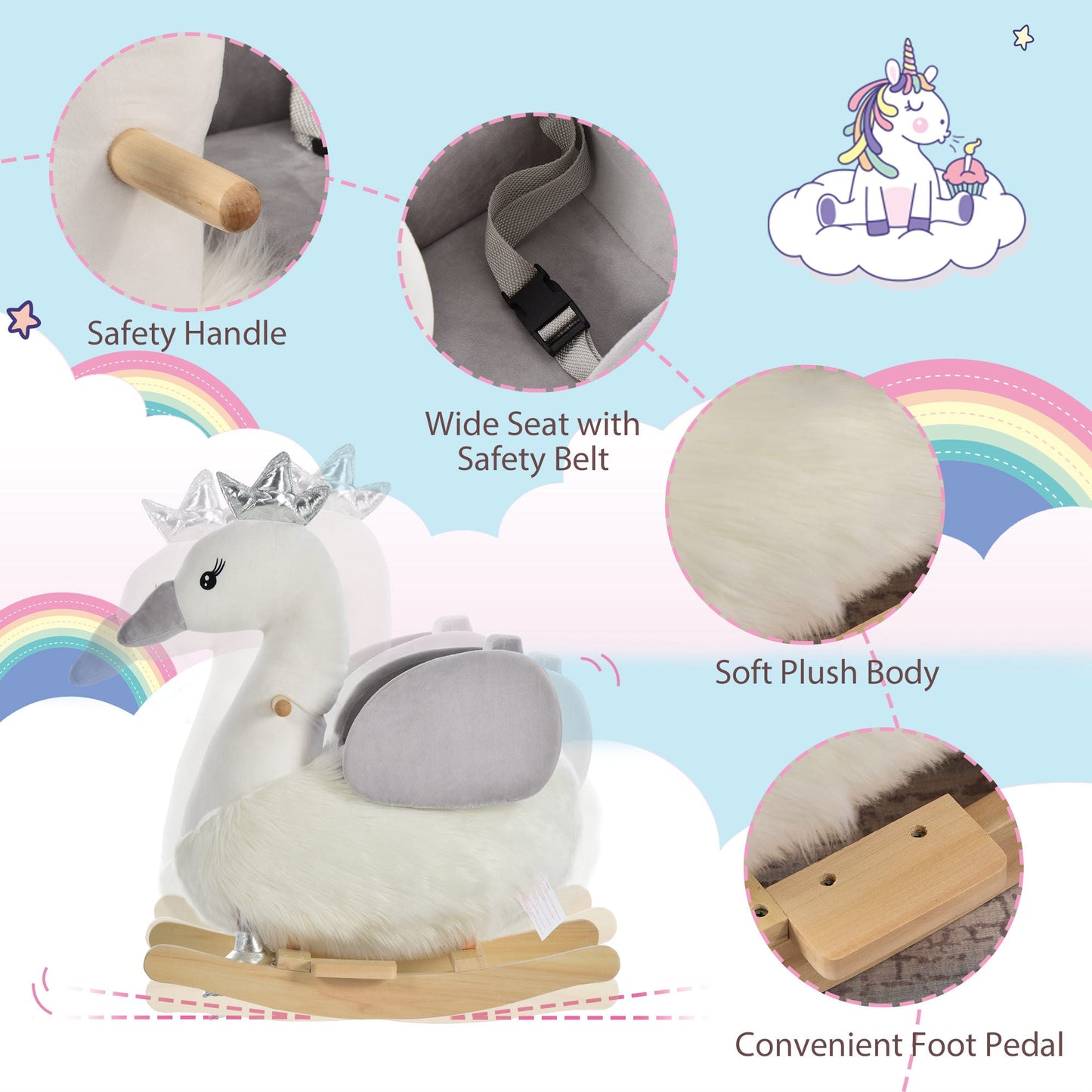 Plush Swan Rocking Ride-On Toy with Sound – White & Grey