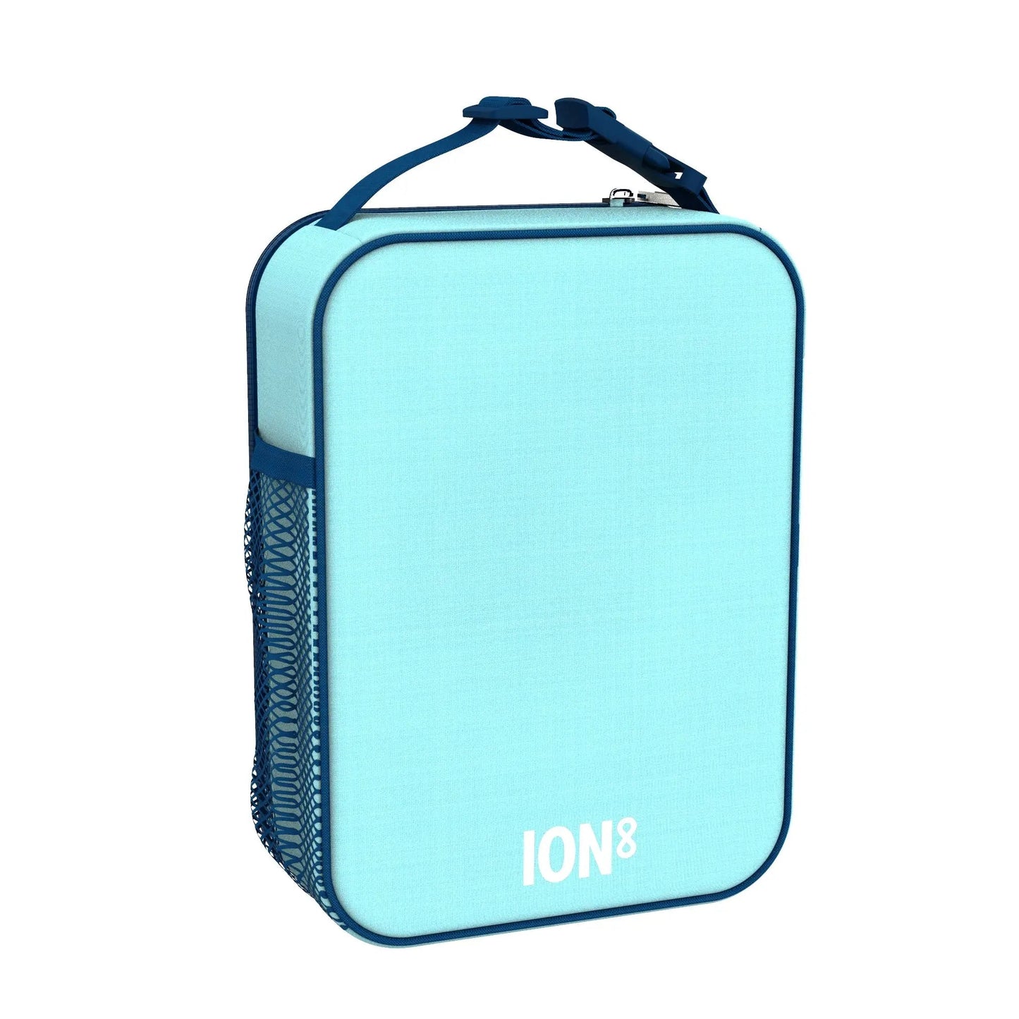 Light blue shoe bag with navy accents and 'ION3' branding on a white background