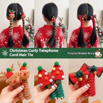 Girls Christmas Elastic Hair Bands – Kids Spiral Coil Rubber Hair Ties