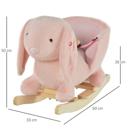 Plush Rabbit Rocking Ride-On Toy with Sound & Safety Belt – Pink