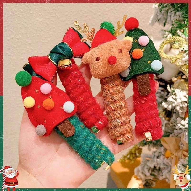 Girls Christmas Elastic Hair Bands – Kids Spiral Coil Rubber Hair Ties