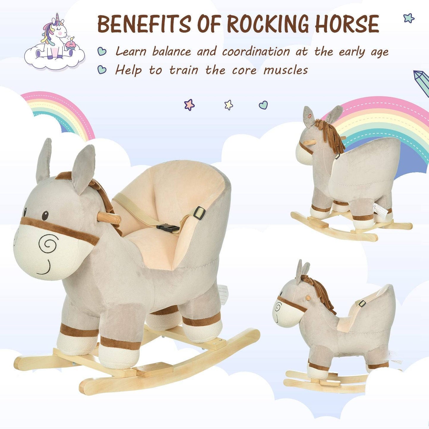 Grey Donkey Plush Rocking Ride-On Toy with Sound – HOMCOM