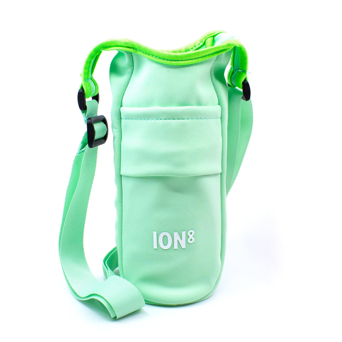 Light green hydration pouch with strap on a white background