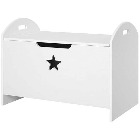 White Wooden Kids Toy Box – Storage Chest with Safety Hinge & Star Detail