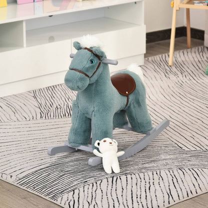 Plush Blue Rocking Horse with Sounds & Toy Bear (18–36 Months