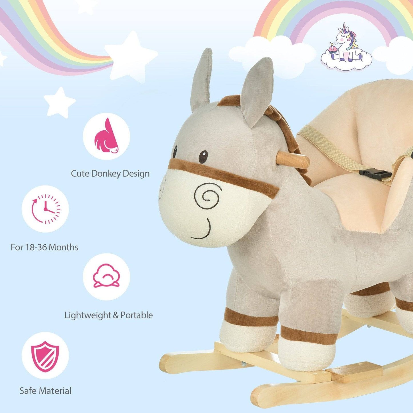 Grey Donkey Plush Rocking Ride-On Toy with Sound – HOMCOM