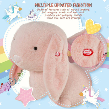 Plush Rabbit Rocking Ride-On Toy with Sound & Safety Belt – Pink