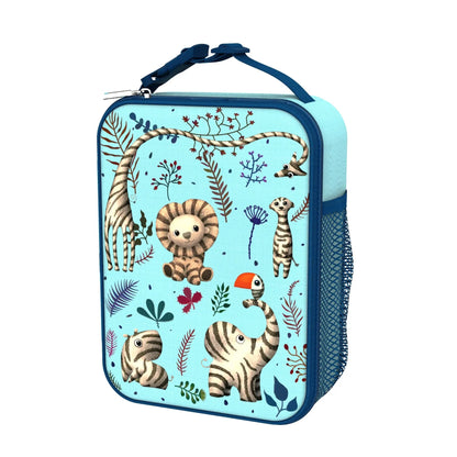 Children's lunch bag with animal pattern on a blue background