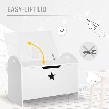 White Wooden Kids Toy Box – Storage Chest with Safety Hinge & Star Detail