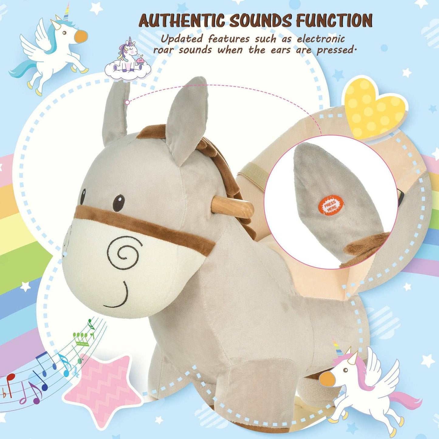 Grey Donkey Plush Rocking Ride-On Toy with Sound – HOMCOM