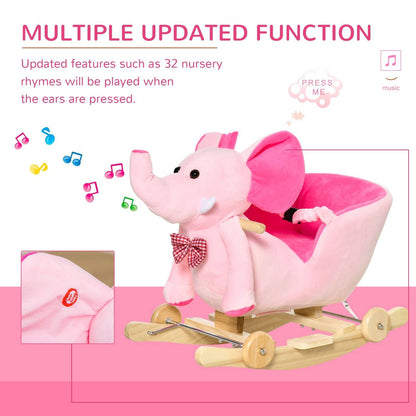 2-in-1 Plush Elephant Rocker with Wheels & 32 Songs – Pink