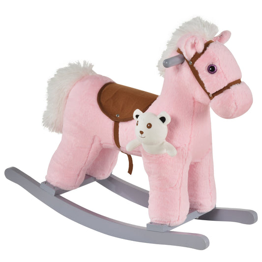 Plush Ride-On Rocking Horse with Sounds – Pink (18–36 Months)