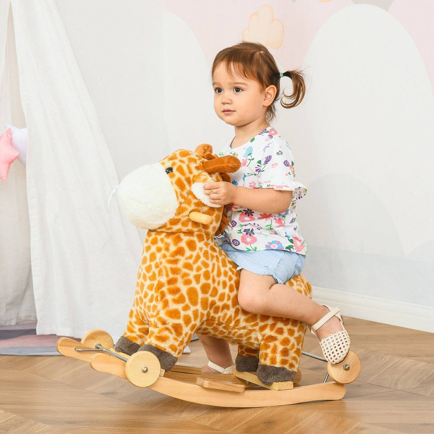2-in-1 Giraffe Rocking Horse with Wheels & Sounds (Ages 3–6)