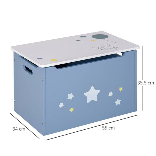 Kids Wooden Toy Box – Blue Storage Chest with Safety Lid & Handles