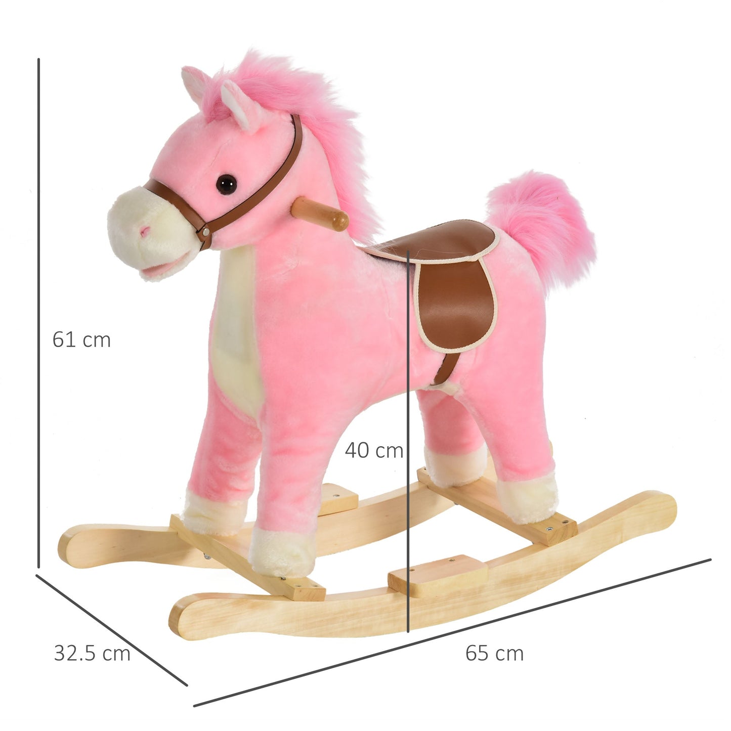 Pink Plush Rocking Horse Toy with Sound, Moving Mouth & Tail – HOMCOM