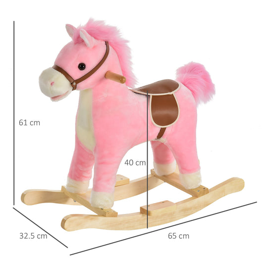 Pink Plush Rocking Horse Toy with Sound, Moving Mouth & Tail – HOMCOM