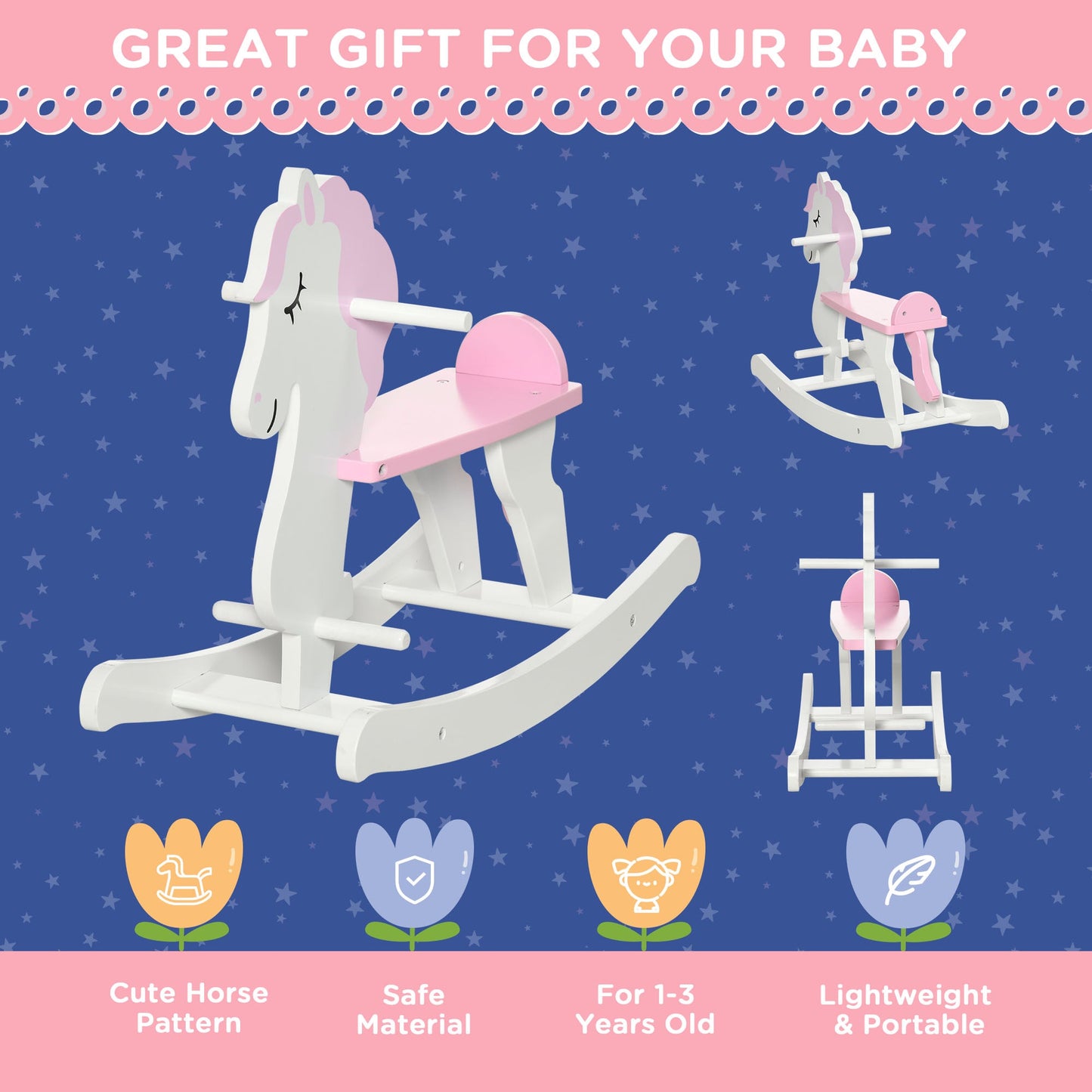 Wooden Unicorn Rocking Horse for Toddlers (Ages 1–3) – HOMCOM