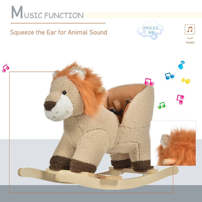 Plush Lion Rocking Horse Ride-On Toy with Sound & Safety Belt – HOMCOM