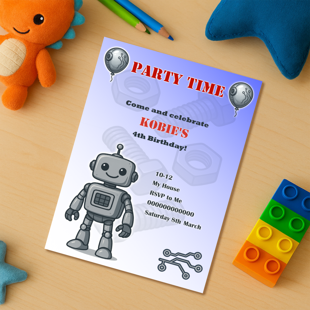 Personalised Robot Birthday Invitations From £19.90